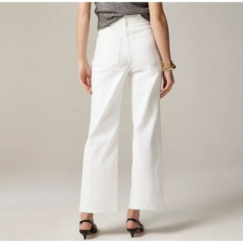 J.Crew Petite Slim-Wide Leg Jeans WMNS 27P White Denim 1996 Semi Stretch Raw Hem